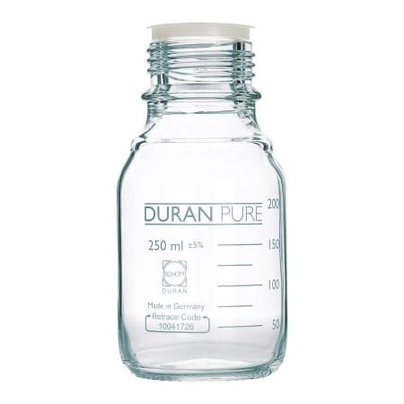 Cp Lab Safety. Duran PURE Bottle Only, Clear Borosilicate Glass, GL45, 250ML, Case of 10 818013608